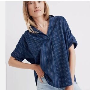 Madewell Courier Button Back Shirt in Cecile Stripe Blue